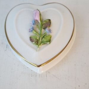 Vintage Coalport Heart Shaped Bone China Floral Trinket Jewelry Dish With Lid